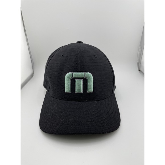 TravisMathew Hat Cap Fitted Mens L-XL Black Green Performance Golf Flexfit - Picture 1 of 7